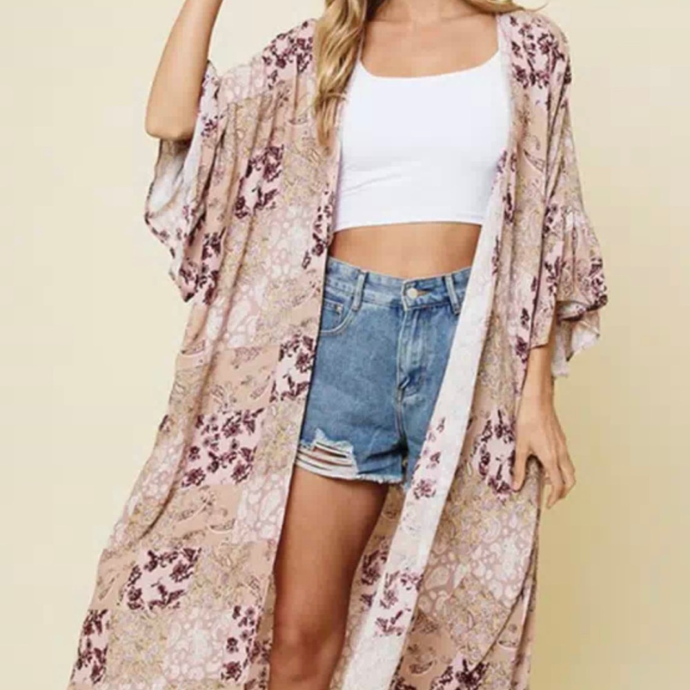 #46 3/4 SLEEVE FLORAL DUSTER CARDIGAN - Picture 3 of 4